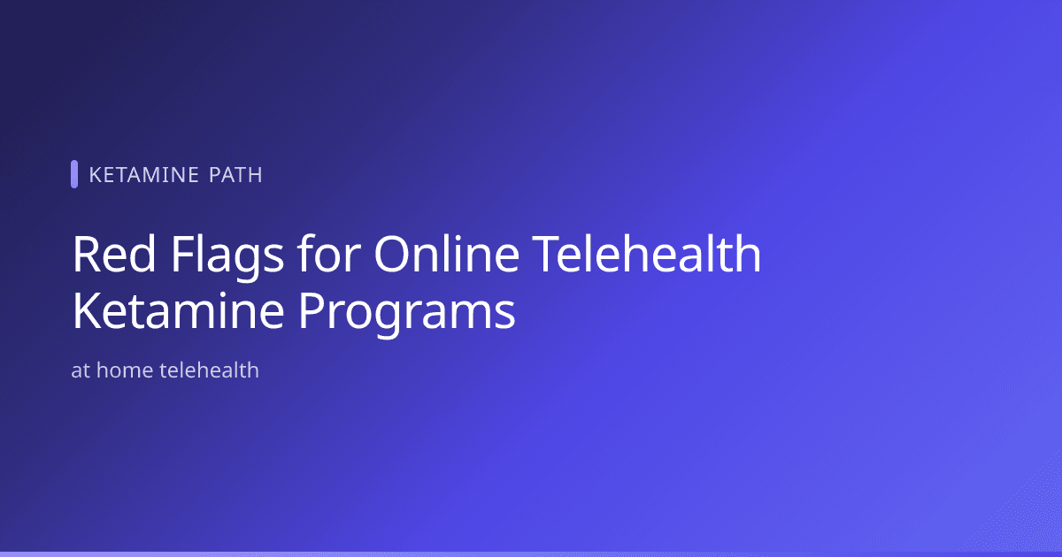 Patient reviewing red flags for online telehealth ketamine programs on a laptop during a remote consultation